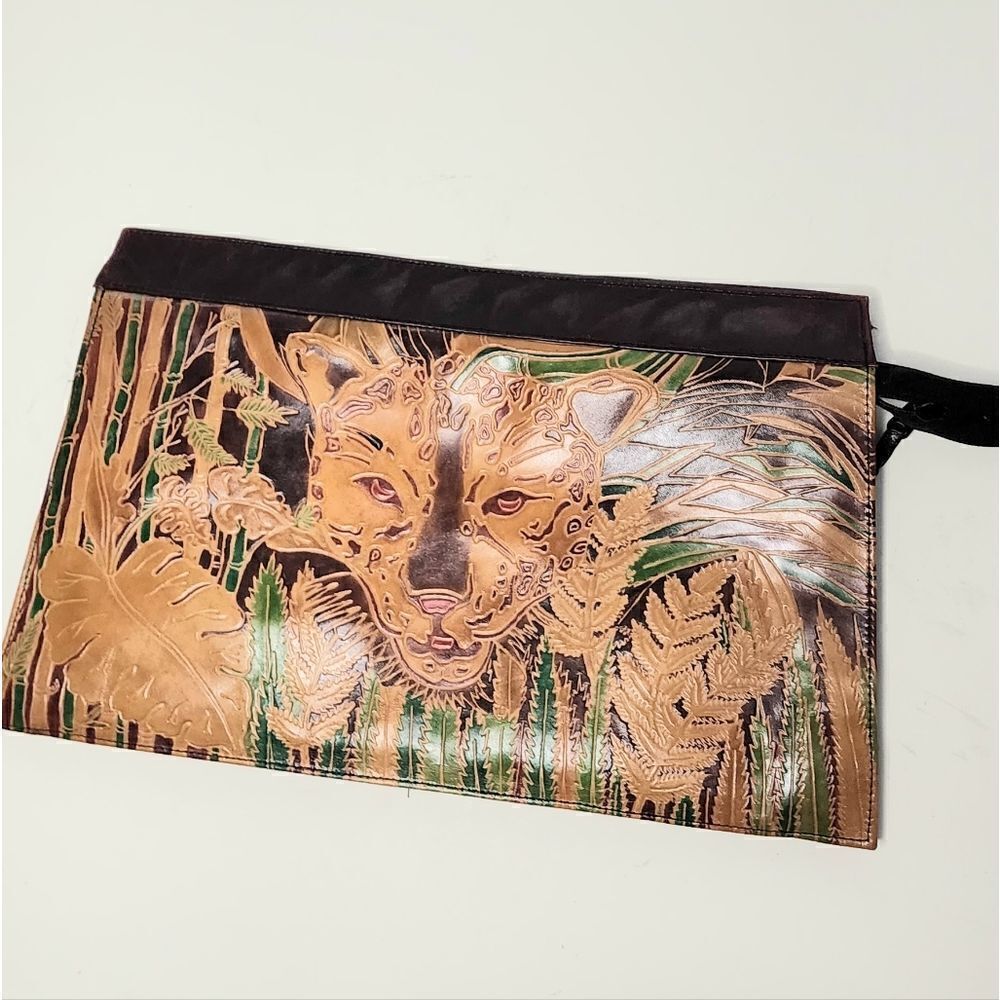 Valerie African safari themed clutch tiger leather